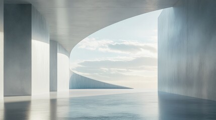 A sleek, minimalist 3D space background, ideal for conceptual art, digital designs, and modern technology visuals in an open, expansive setting