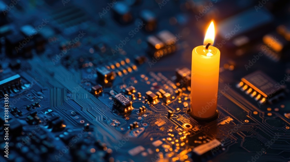 Poster A stock market candle bar chart displayed over a computer chip, symbolizing the intersection of technology and financial markets