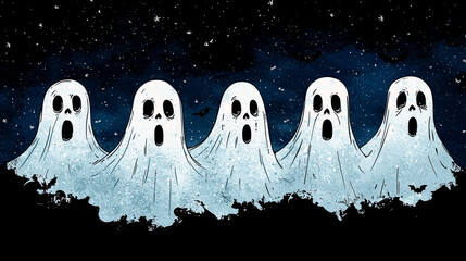 Spooky Ghostly Choir Singing in the Night: A Halloween Illustration