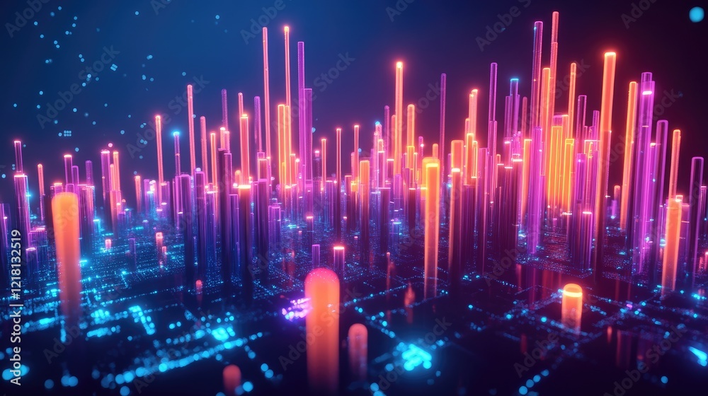 Aufkleber a vibrant 3d chart filled with glowing candles, data points, and financial trends, symbolizing the e
