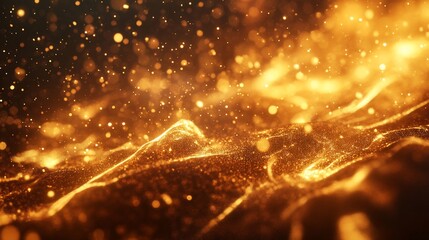Obraz premium Golden particles flowing, dark background, abstract texture, design element