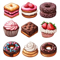 Delicious assorted pastries and cakes, perfect for baking blogs or dessert menus