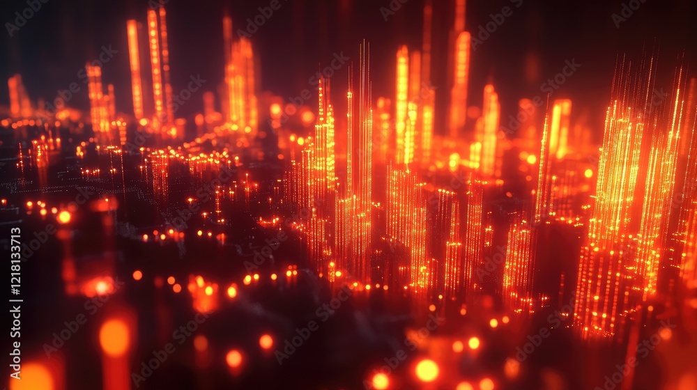 Aufkleber Abstract 3D visualization of a trading chart with glowing candles and complex data streams, symbolizing the cutting-edge world of fintech and data-driven finance
