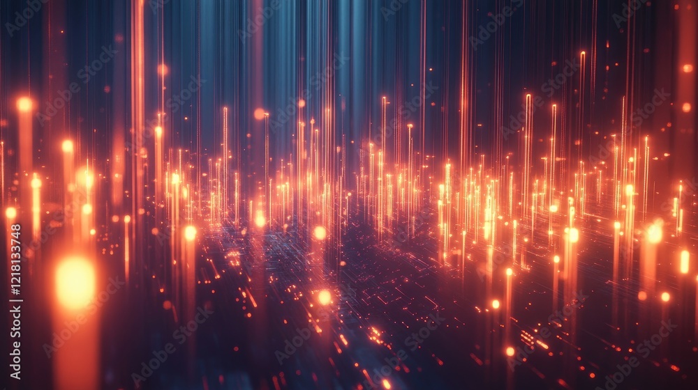 Poster Abstract 3D visualization of a trading chart with glowing candles and complex data streams, symbolizing the cutting-edge world of fintech and data-driven finance