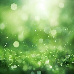 Fototapeta premium A vibrant, blurred green background with light bokeh effects, evoking a serene natural atmosphere.