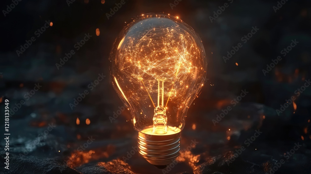 Poster Abstract concept of AI inside a light bulb, with glowing neural networks and data streams flowing, symbolizing the power of artificial intelligence and innovation