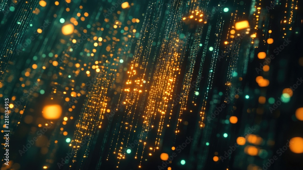 Poster Abstract visualization of fintech and digital currencies, with glowing money symbols and blockchain networks representing modern financial technology