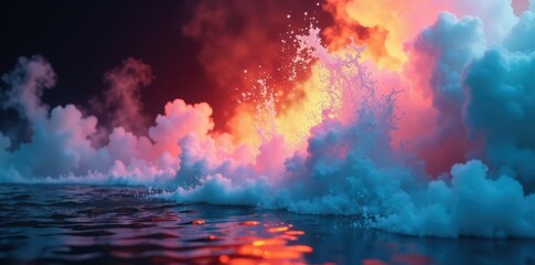 Powerful jet of water cuts through thick smoke screen, hose, visibility