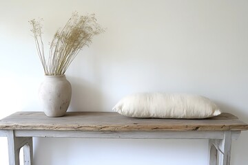 Rustic Minimalist Home Decor with Vase and Pillow