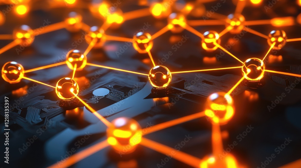 Aufkleber an abstract 3d image of connected microchips and their intricate circuit diagram, glowing with energ