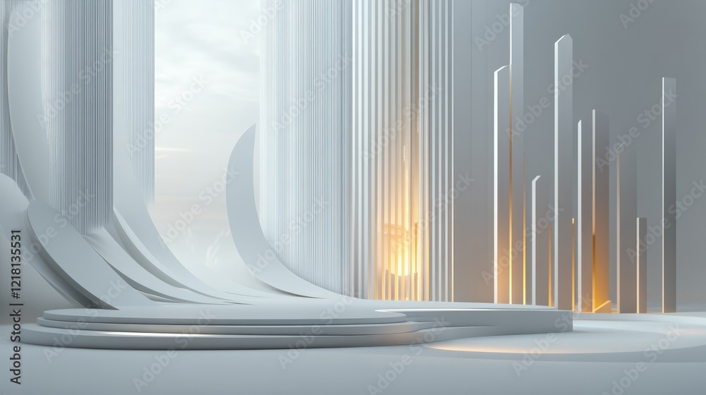 Poster an abstract 3d visualization with a digital chart and light grey background, offering a sleek and mo