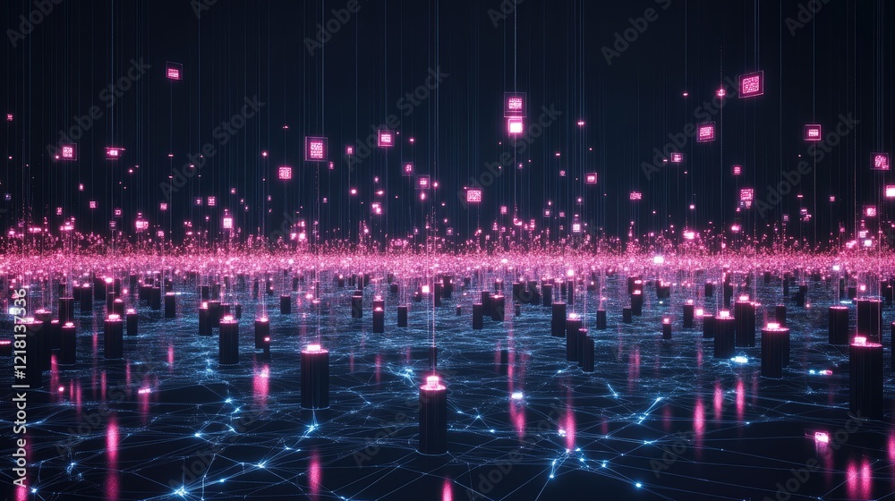 Poster Digital concept of an AI computer system, with glowing components and interconnected data, symbolizing the complex workings of artificial intelligence