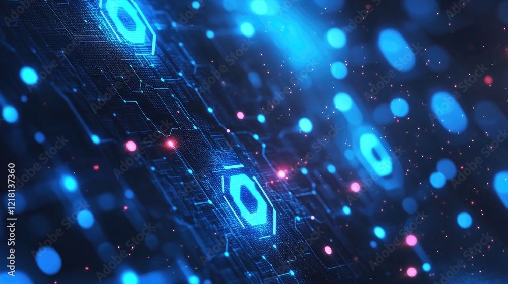 Poster Digital representation of CBDC technology, with glowing currency symbols and blockchain networks, illustrating the next evolution of central banking