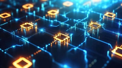 Fototapeta premium Digital representation of CBDC technology, with glowing currency symbols and blockchain networks, illustrating the next evolution of central banking