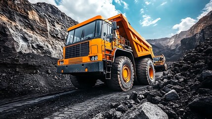 Massive Orange Mining Dump Truck in Coal Mine