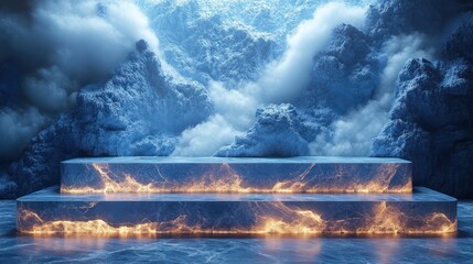 Ethereal Blue Marble Steps in a Mystical Winter Landscape