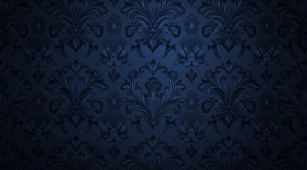 Dark blue damask pattern background texture.