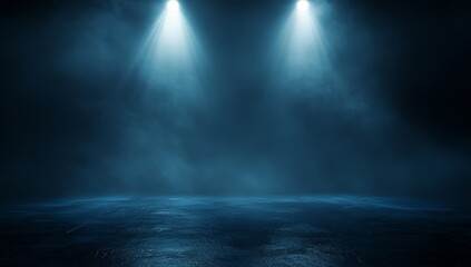 Fototapeta premium Dark blue stage with spotlight and smoke.