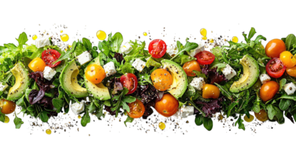 Fresh salad bar ingredients on black background, ready for meal prep