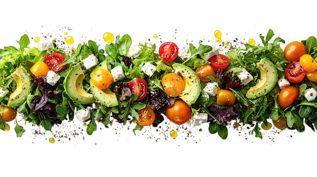 Fresh salad bar ingredients on black background, ready for meal prep