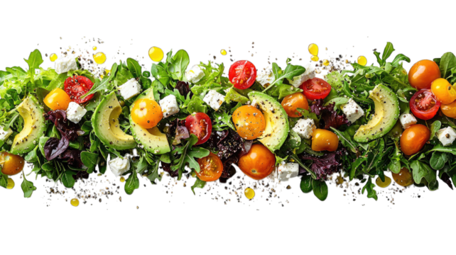 Fresh salad bar ingredients on black background, ready for meal prep