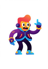 Fototapeta premium Energetic Cartoon Character with Headphones Pointing Upward Vibrant Gradient Colors Fun Illustration