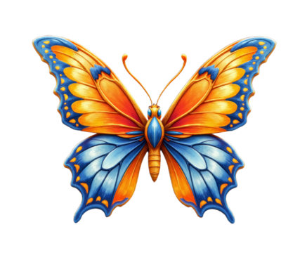 Orange and blue butterfly with transparent background