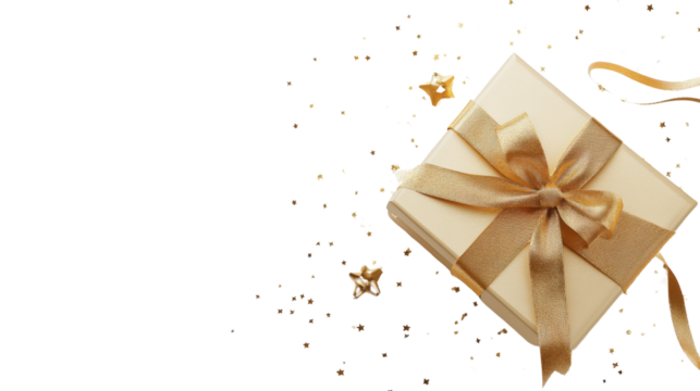 Luxury gold gift box presents  on transparent background