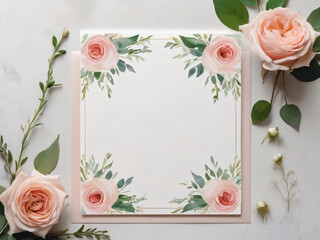Soft watercolor floral wedding card with blank center.