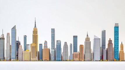 Fototapeta premium Miniature NYC skyline model, studio shot, white background, urban planning