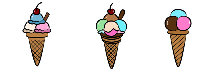 Ice cream set cartoon vector illustration. food icon isolated on white background. Flat Cartoon Style