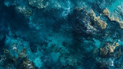 Obraz premium Aerial view of vibrant ocean waters with coral formations.