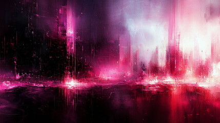 Pink and Red Cityscape: A Futuristic Digital Painting of a Glowing Metropolis