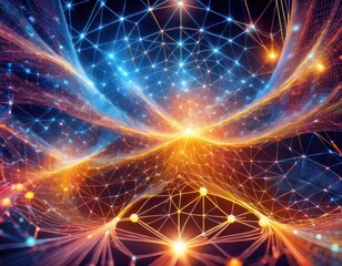 Fototapeta premium A mesmerizing fractal pattern resembling an AI neural network, with nodes and connections radiating vibrant energy in a cosmic digital space