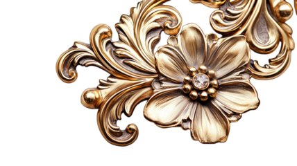 Gold floral ornament detail on black background, luxury design element