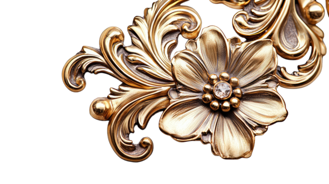 Gold floral ornament detail on black background, luxury design element