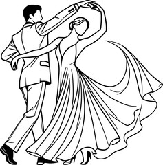 A stylized line art of a man and a woman dancing a romantic waltz.