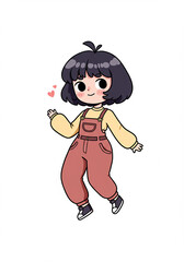 Adorable Cartoon Girl in Red Overalls Cheerful Posing Cute Anime Style Illustration