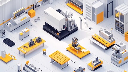 Obraz premium Isometric factory workshop production line equipment