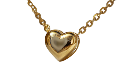 Gold heart pendant necklace on black background, close-up for jewelry ads