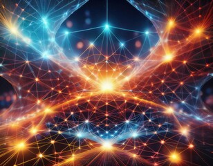 Fototapeta premium A mesmerizing fractal pattern resembling an AI neural network, with nodes and connections radiating vibrant energy in a cosmic digital space