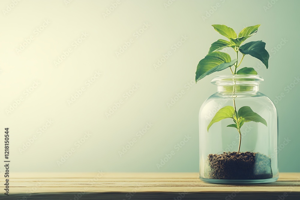 Wall mural Encouraging Growth: Tiny Plant in a Glass Jar