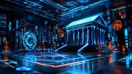 Fototapeta premium futuristic digital temple, neon cyberpunk - cyberpunk aesthetics