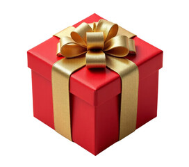 Obraz premium Red gift box with golden ribbon on transparent background