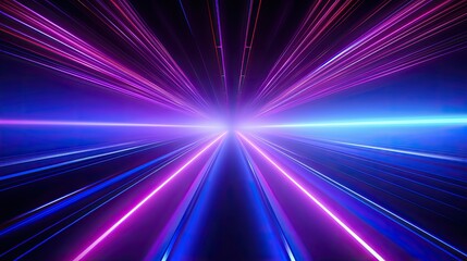 A vibrant abstract scene with beams of light radiating outward in purple and blue hues.