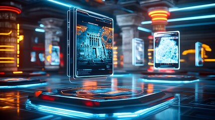 futuristic holographic city map interface - futuristic technology