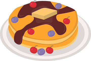 World Pancake Day. Isolated on White Background. Vector Illustration in Cartoon Style.