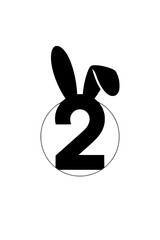 Number 2 with bunny ears design, Stylized black number 2 featuring playful rabbit ears on a white background, combining modern typography with a fun and whimsical concept.  
  

