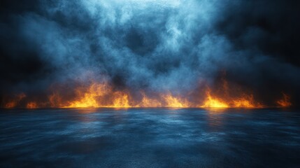 Fototapeta premium Fiery Inferno Under a Stormy Sky: A Digital Art Landscape