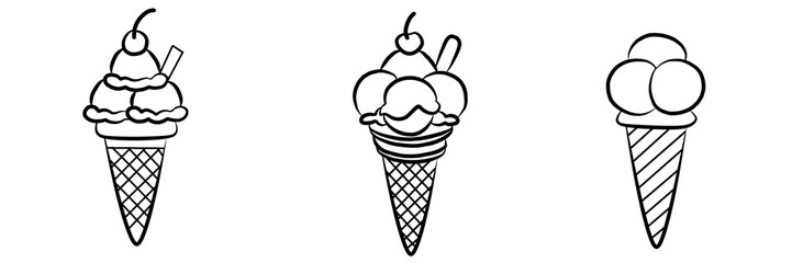 Line art ice cream set cartoon vector illustration. food icon isolated on white background. 